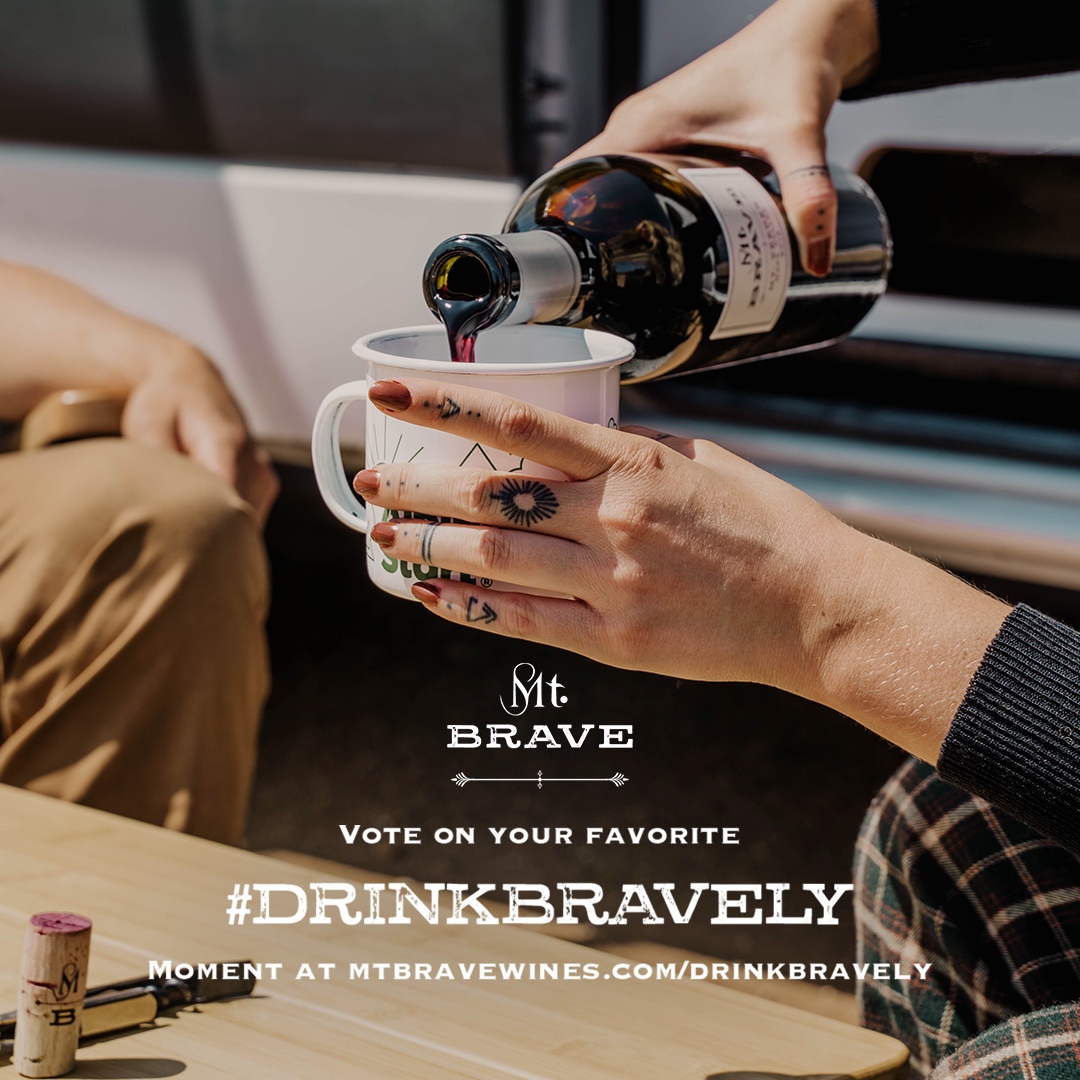 Victory is so close, the Grand Prize winner of the Ultimate California Road Trip &amp; over $13,000 in adventure gear can almost taste it 🍷Help us choose by voting on your favorite #DrinkBravely moment from our top 5 finalists at mtbravewines.com/drinkbravely.