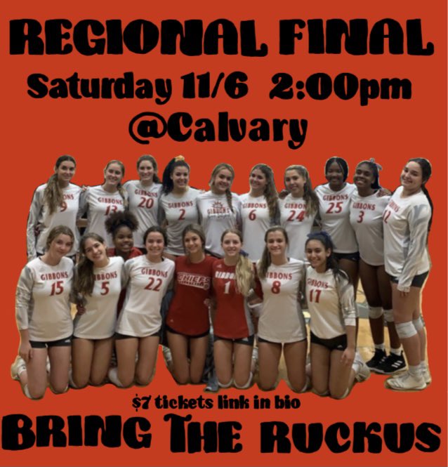 VOLLEYBALL REGIONAL FINAL TOMORROW @ 2‼️ Show out to Calvary to support our Chief girls!! #BRINGTHERUCKUS 🏐🏐 Ticket link:  gofan.co/p/83222C2B8E20…