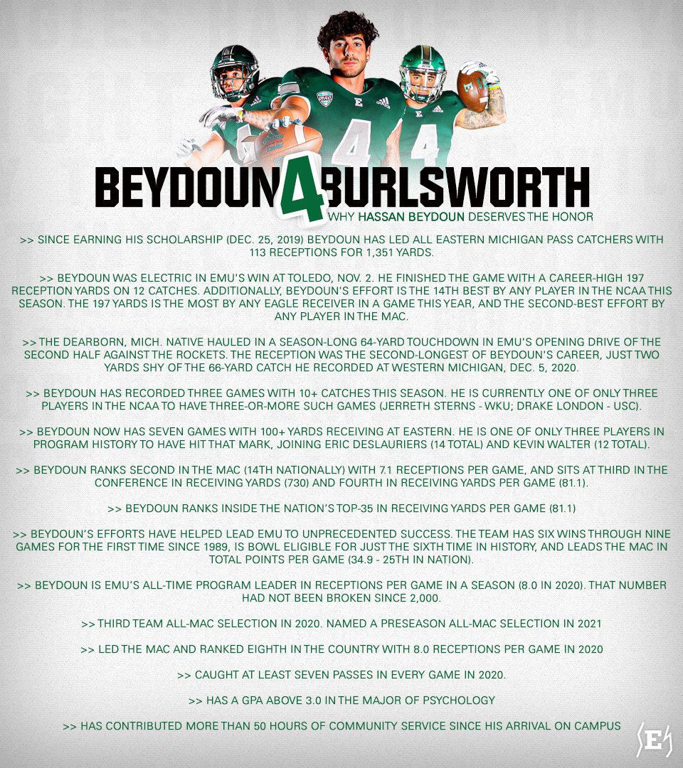 EMUFB's tweet photo. 🚨CALLING ALL FANS🚨

Help us show the @BurlsworthTrust why @hbeydoun24 should be this year's clear-cut winner‼️

Here's our rationale for No. 4 and more info about his semifinal nod ⬇️

Share to show support👏

📰https://t.co/bfSW4JJu3s

#EMUEagles | #ETOUGH | #BeDifferent https://t.co/7nIBJx1sJc