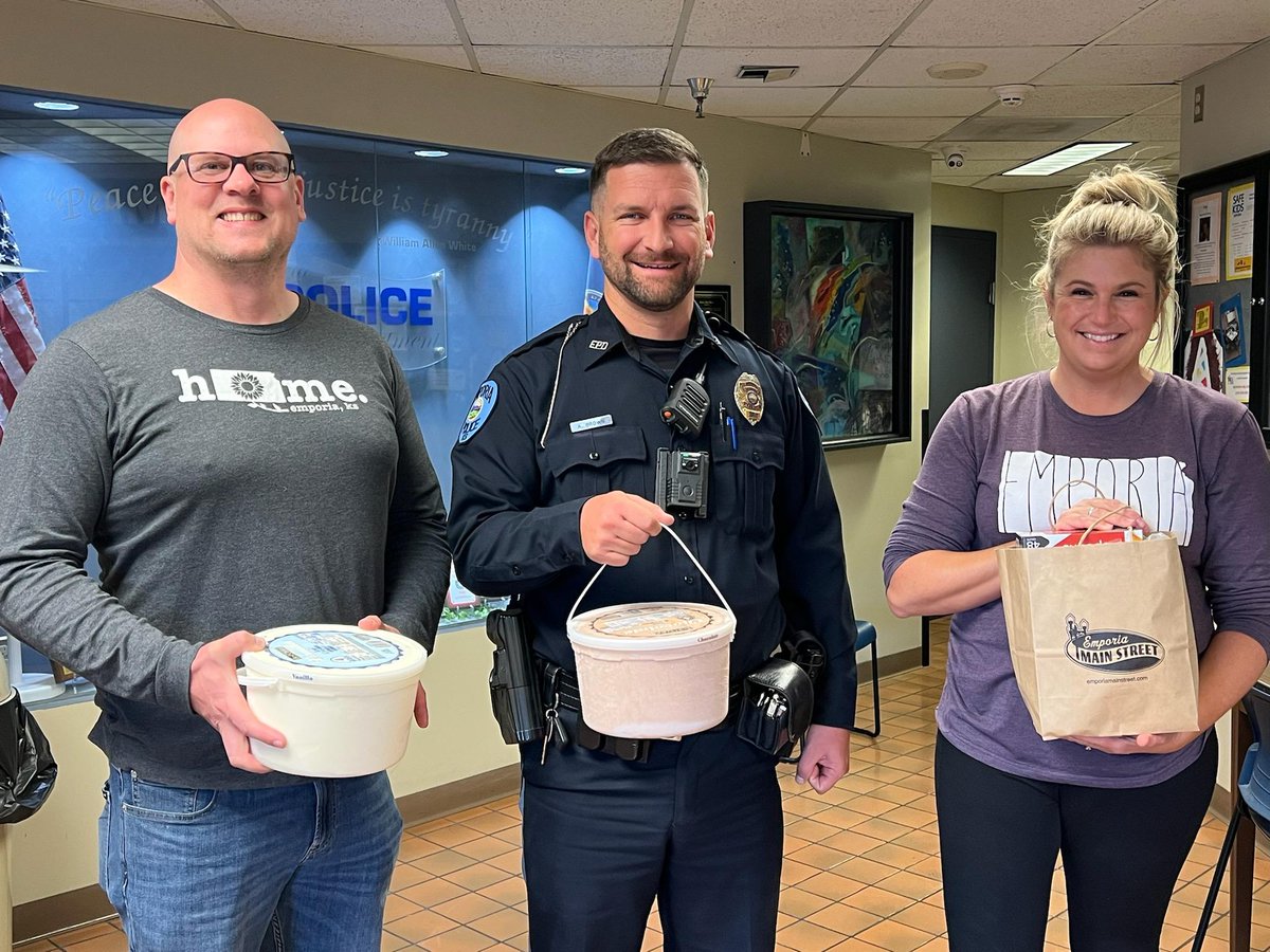 Emporia Main Street, Casey and Jess, brought in some ice cream Sunday treats. This was donated by The Greater Emporia Disaster Relief Fund. What a way to end the week.