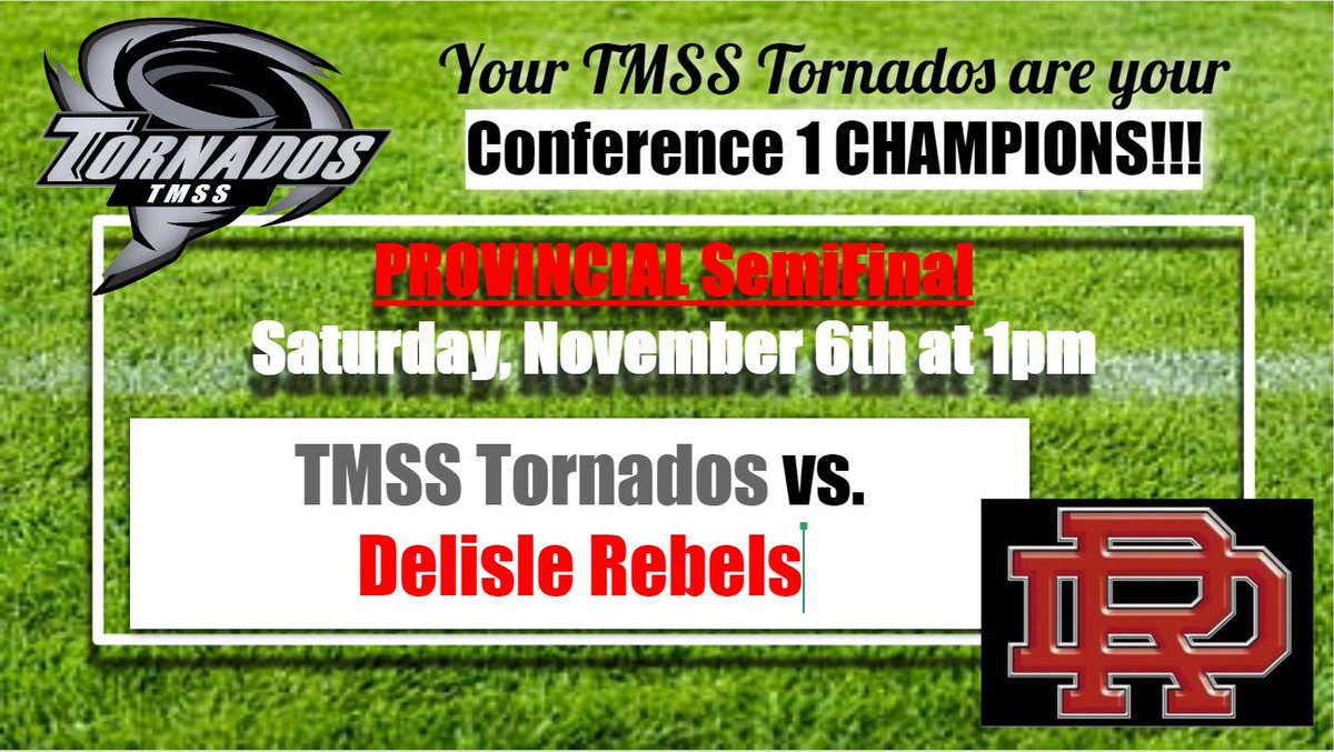 tmss_nesd's tweet photo. Cheer on your TMSS Tornados on Saturday at Delisle as they face off against the Rebels for the Provincial SemiFinal at 1pm! https://t.co/zMW0uDK2ey