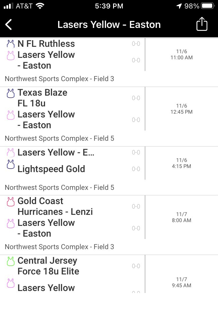 Updated schedule for PGF Florida Showcase…all games are at Northwest Sports Complex.
