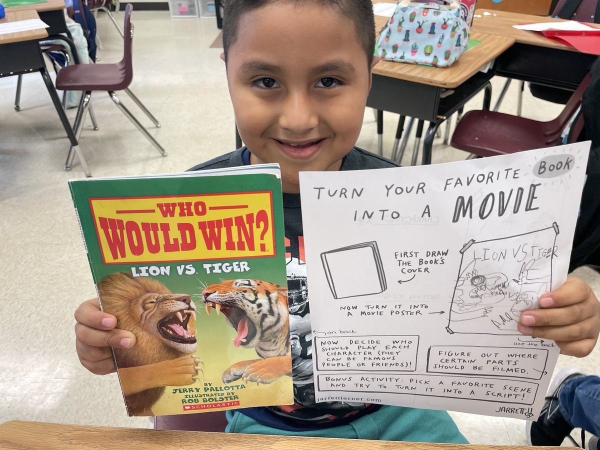 GoodrowKellie's tweet photo. Tons of fun this week with “Turn your favorite book into a movie.”  And why not make it into a series while we are at it!!  @R_M_Moore_Elem @_DrAbbyMay https://t.co/ujaw4Aw4oX