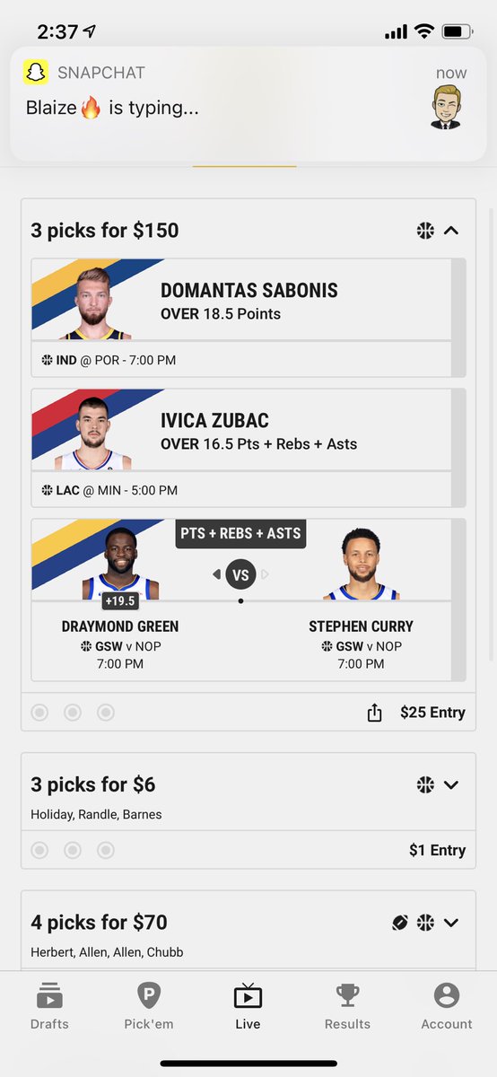 Trispzy's tweet photo. Big one tonight fellas @Zirksee @JoshGillmann #IndvsPor #LACvsMIN #GSvsNO #DubNation #Pacers #ClipperNation @UnderdogFantasy https://t.co/aoiWNgkYK3