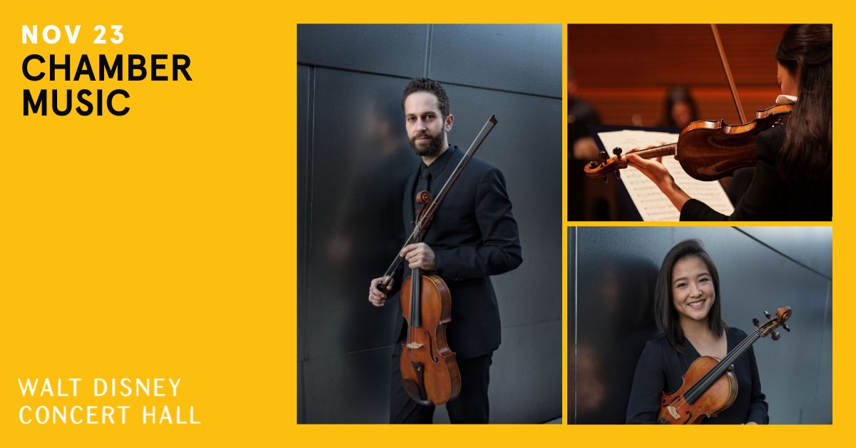 LAPhil's tweet photo. The LA Phil’s own Ben Ullery and Gabriela Peña-Kim curate a program of string quartets by Haydn, Dvořák, and Gabriela Lena Frank, all inspired by folk tunes and dance rhythms. November 23 at Walt Disney Concert Hall. https://t.co/STzTQ0LUOK #LAPhil #WaltDisneyConcertHall https://t.co/3IB7STXF0W