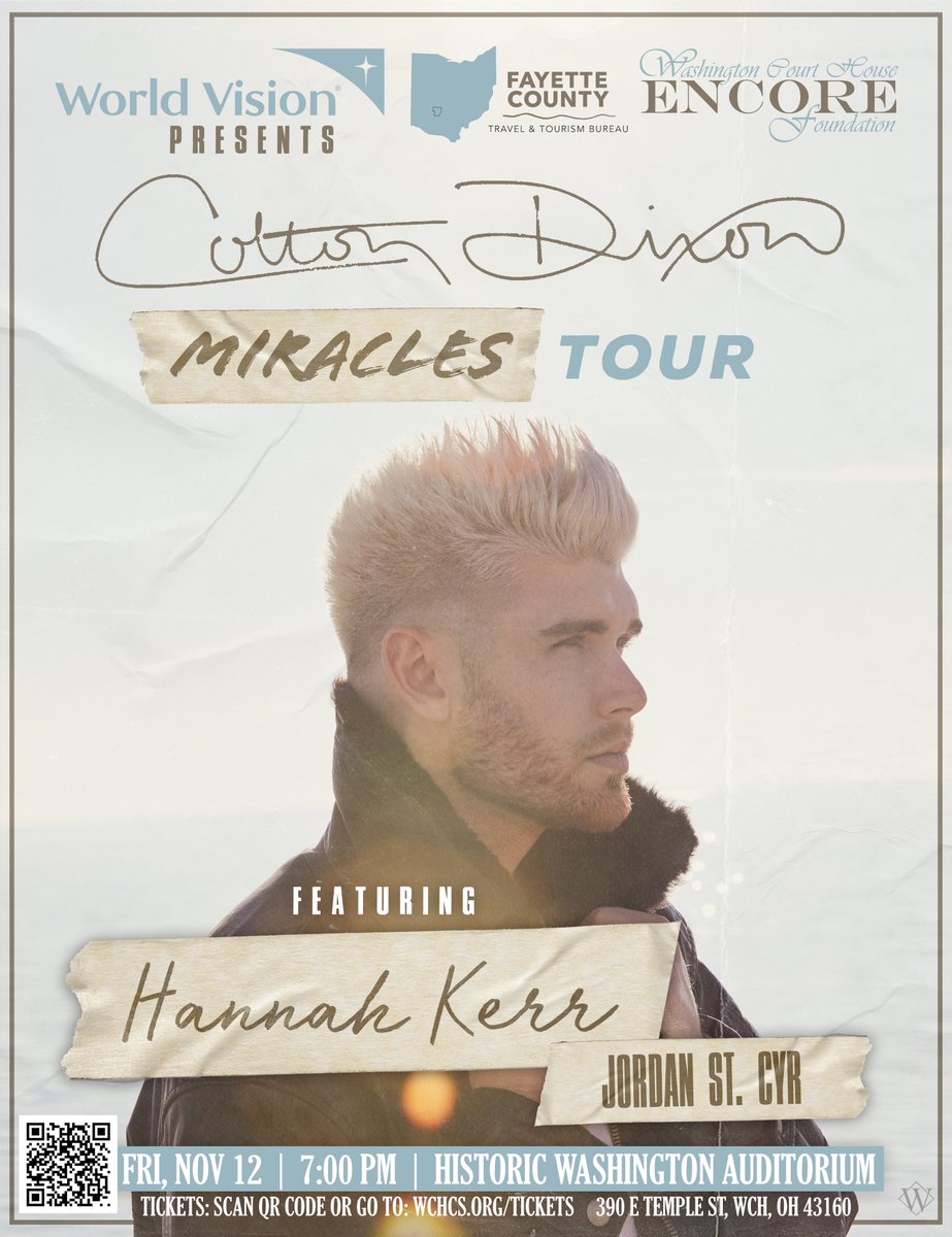 WCHCS's tweet photo. NEXT FRIDAY: Tickets for the @ColtonDixon: Miracles Tour, featuring @HannahKerr and @JordanStCyr are on sale now at:
https://t.co/x6a5drlGp5
All proceeds will benefit the rejuvenation of the Historic Washington Auditorium.
#ColtonDixon #MiraclesTour #HannahKerr #JordanStCyr https://t.co/5QisdM4l4Z