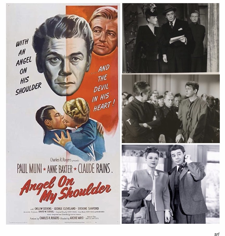 SaveRedlandLibr's tweet photo. 10:40pm TODAY on @TalkingPicsTV 

The 1946 #Fantasy #Comedy film🎥 “Angel on my Shoulder” directed by #ArchieMayo from a screenplay by Harry Segall &amp; Roland Kibbee based on a story by #HarrySegall

🌟#PaulMuni #AnneBaxter #ClaudeRains https://t.co/QTcKMwpwJw