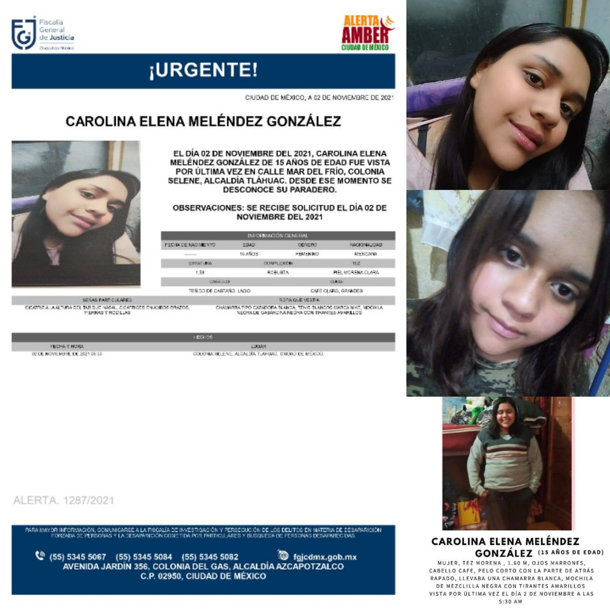 alfareras_de's tweet photo. Favor de compartir! es hermana de una de nuestras compañeras #AlertaAmber  #Tlahuac #CDMX  #México  #Desaparecida #HastaEncontrarte #Buscando #desaparecida @TapiaFernanda @Hans2412 @EYACAR65 @Jualicra @Fridaguerrera @SashenkaMiss @Claudiashein @bereheca https://t.co/MIYrSeBoFG