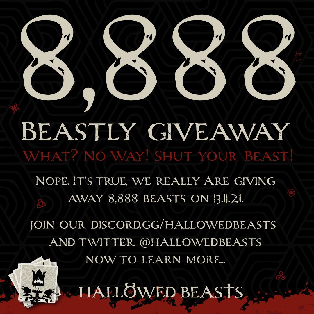 Massive Hallowed Beasts giveaway! Join our discord.gg/hallowedbeasts to see how to claim...

#nftgiveaway #nft #hallowedbeasts
