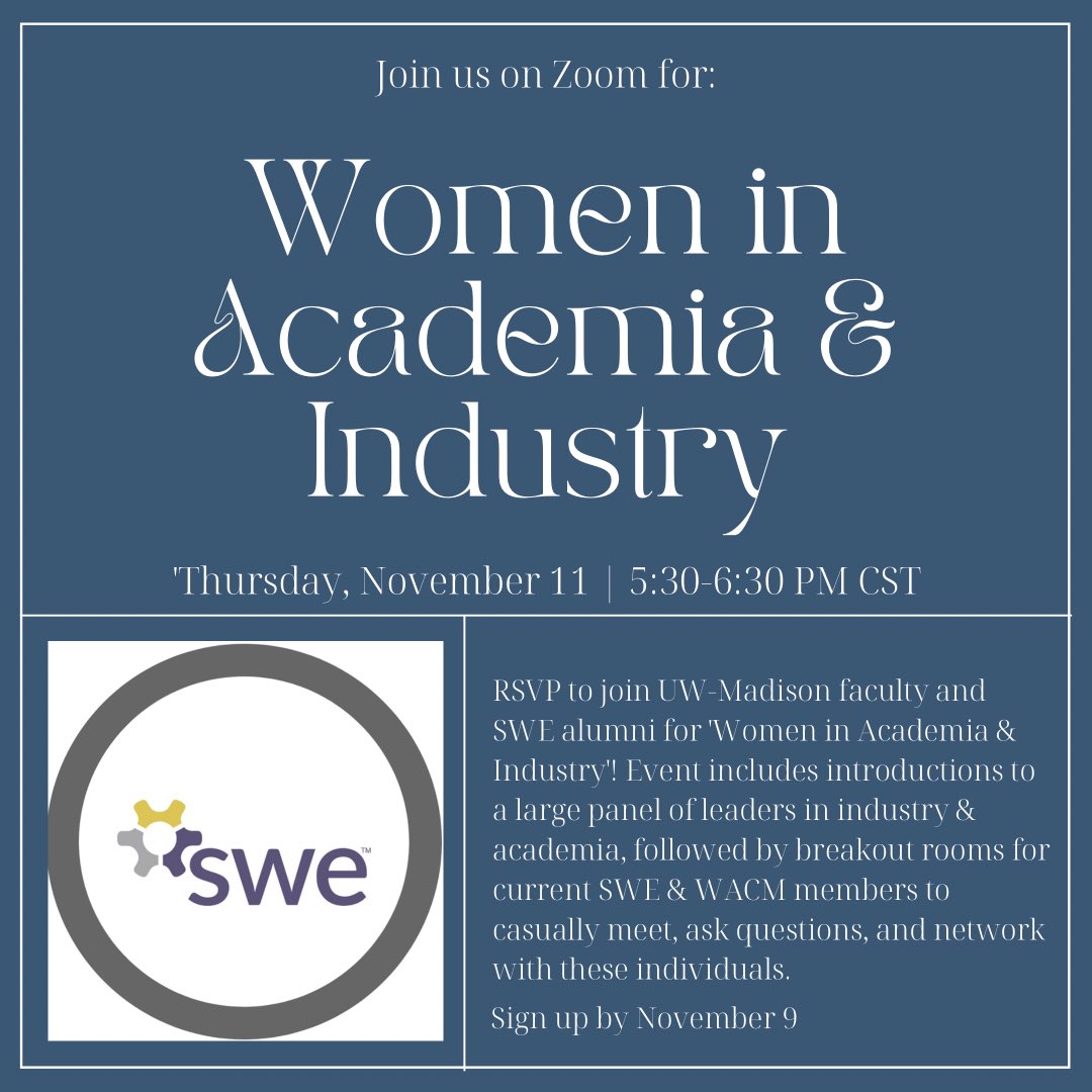 Alumni and faculty interested in being on the panel for our Women in Academia and Industry event please sign up using this form: 
docs.google.com/forms/d/e/1FAI…
More information is attached!
