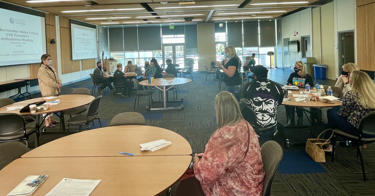 CRYROP's tweet photo. Good turnout of K-12 educators &amp; college faculty @sbvalleycollege  Articulation Meeting today. Helping #CareerTechEd high school students get college credit for their classes. @ColtonJUSD @RedlandsUSD @YCJUSTWEETS @SBCCDcolleges @RCOE @IEEP_ @SBC_Alliance @BaldyViewROP @CSUSBNews https://t.co/F3Fyj5QcZb
