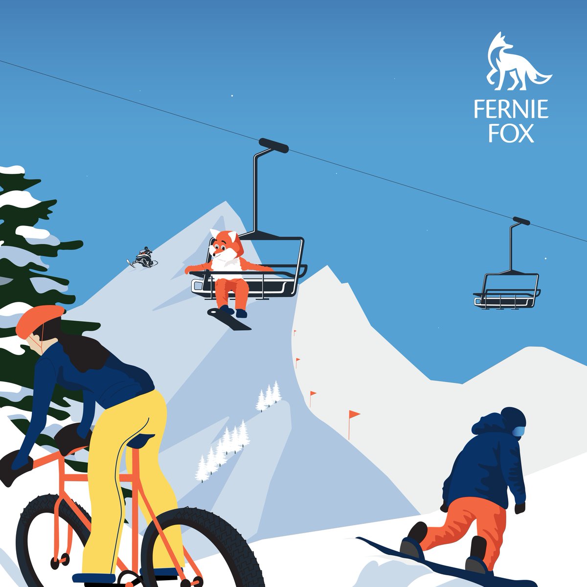 wearebirr's tweet photo. We introduced a style for the Fernie Fox Hotel's 2021/22 winter campaign that takes influence from traditional ski illustrations of bygone days, using bold colours and simple shading to create a striking feel.

#ferniefox #hotelmarketing #branding #advertising #YYC #Calgary https://t.co/tRSUGg6hQ9