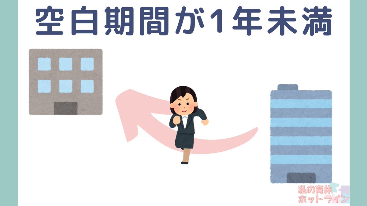 ikukyu_hotline's tweet image. 【転職と育児休業給付金】

転職直後の出産で給付金をもらうには？
ポイントは・・・
①前職で十分に働いていた
②退職後、ハロワで手続きをしてない
③前職～現職の空白期間が1年未満
④1年未満の育休取得を認めてる

#画像で育児休業給付金を解説