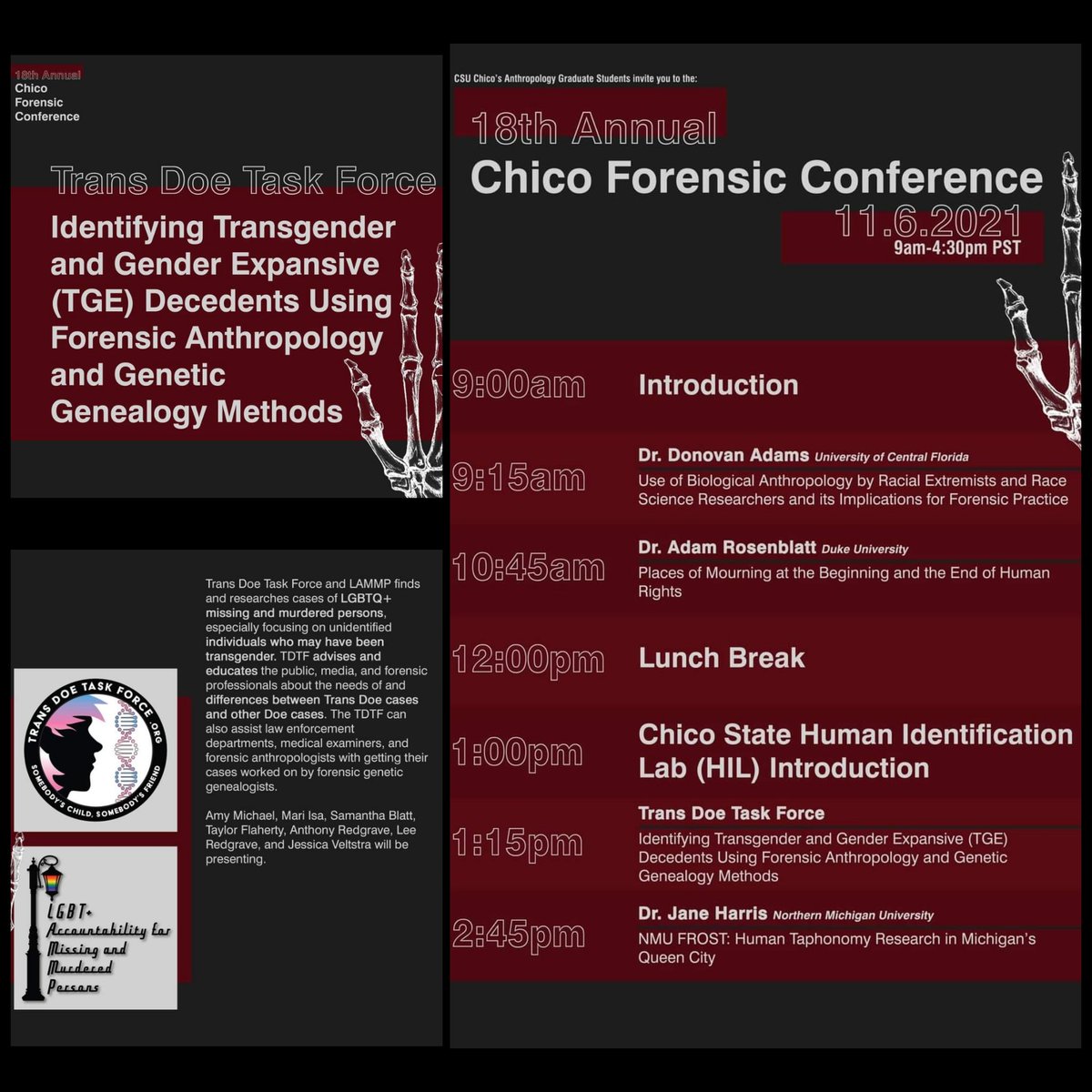 We are excited to be presenting this weekend at @ChicoForensicCo - if you haven't registered yet but would like to, there is still time to do so today! Links: linktr.ee/chicoforensicc… 🏳️‍⚧️ #forensicsciences #forensicanthropology #forensicgeneticgenealogy #lgbtqia #transawareness