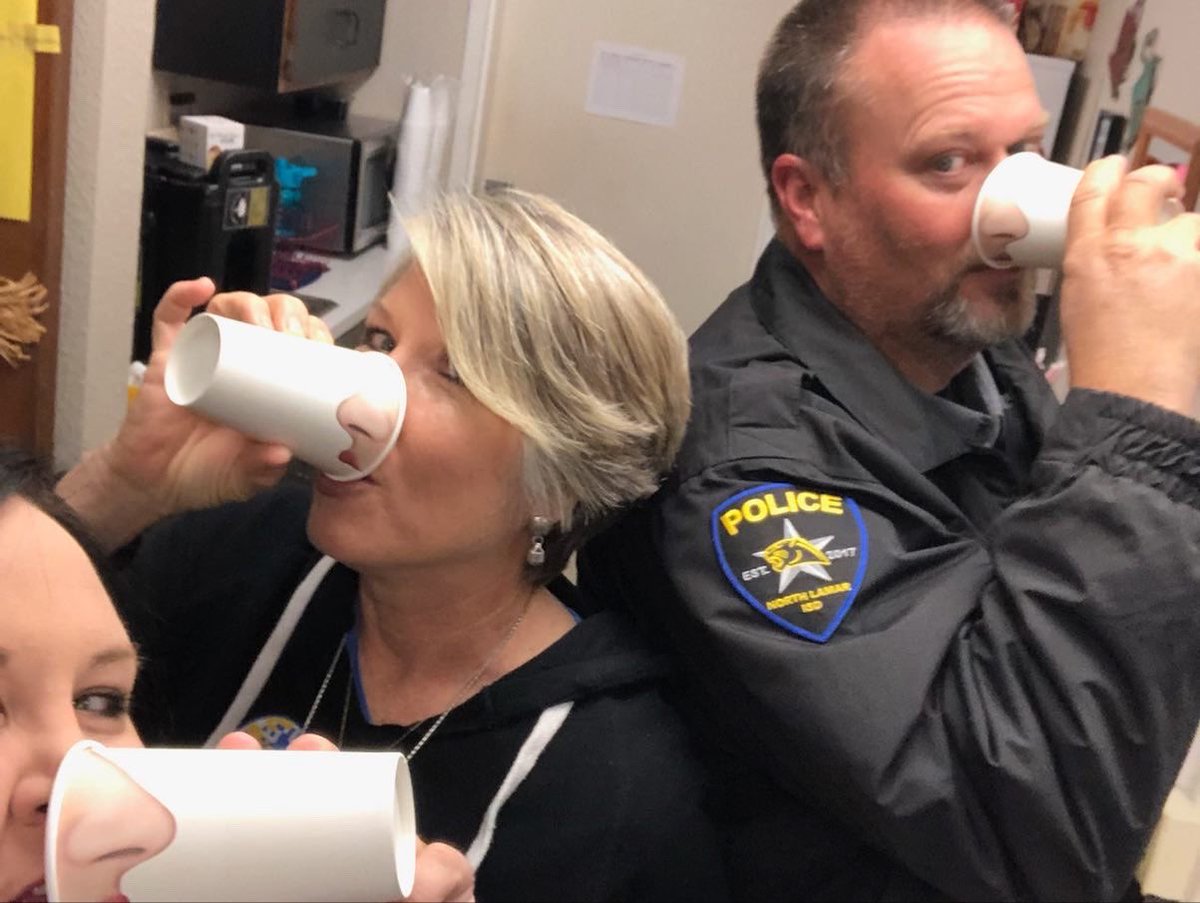 uilnfldistrict's tweet photo. Teachers at Everett and Bailey were treated today by their admin team. 

“Fri-yay means it's okay to pick your nose!  Enjoy donuts and your cup of coffee or OJ in a fun cup!" 

Staff had lots of fun and laughs picking their nose cup and enjoying Paris Coffee and donuts. https://t.co/Pke1DcPGaV