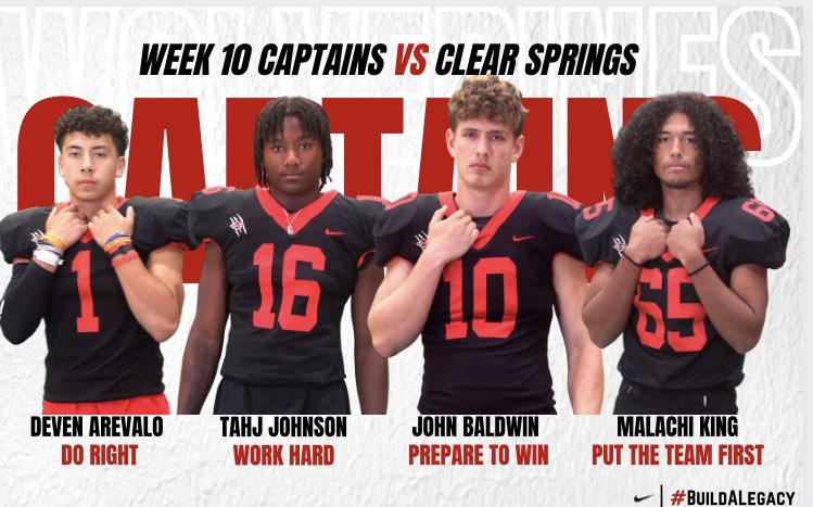 CBWolverineFB's tweet photo. Captains for tonight’s game vs Springs are:
@deven_arevalo
@TahjTKJohnson
@JohnBoyB89
@malachikinggg
#BuildALegacy #Respect2our #Earn1t https://t.co/gsBM5bxV6m