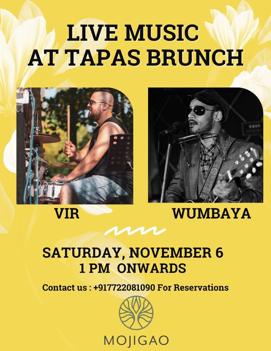wumbaya's tweet photo. Love them brunch gigs ! #gigalert
Come by #Goa peeps!!! Ft. @VirSinghBrar1 on percussions at Mojigao ☘️🌼❤️ 1PM to 4PM https://t.co/IYFNCOLAWw
