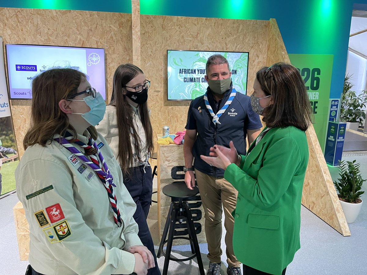 robmurray11's tweet photo. Great to chat to Baroness @StephanieFraser today at #COP26 about the remarkable work @scouts are doing across the UK and @worldscouting to protect our environment. Thanks making a #PromiseToThePlanet! #TogetherForOurPlanet https://t.co/iwaR80dMPV