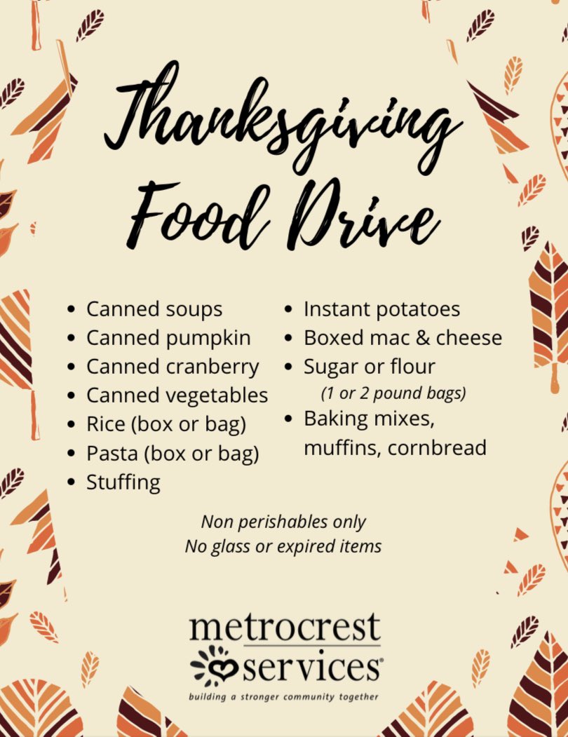 CreekviewAVID's tweet photo. Mustangs, our Thanksgiving Food Drive benefitting @metrocresthelps starts next week through 11/18! Please bring any food items to the main office, student services, or any AVID Teacher’s classroom. @CreekviewLeads @CrkvCounseling @CreekviewPrinc @CFBISD @creekview_stuco https://t.co/HtBahi19Cv