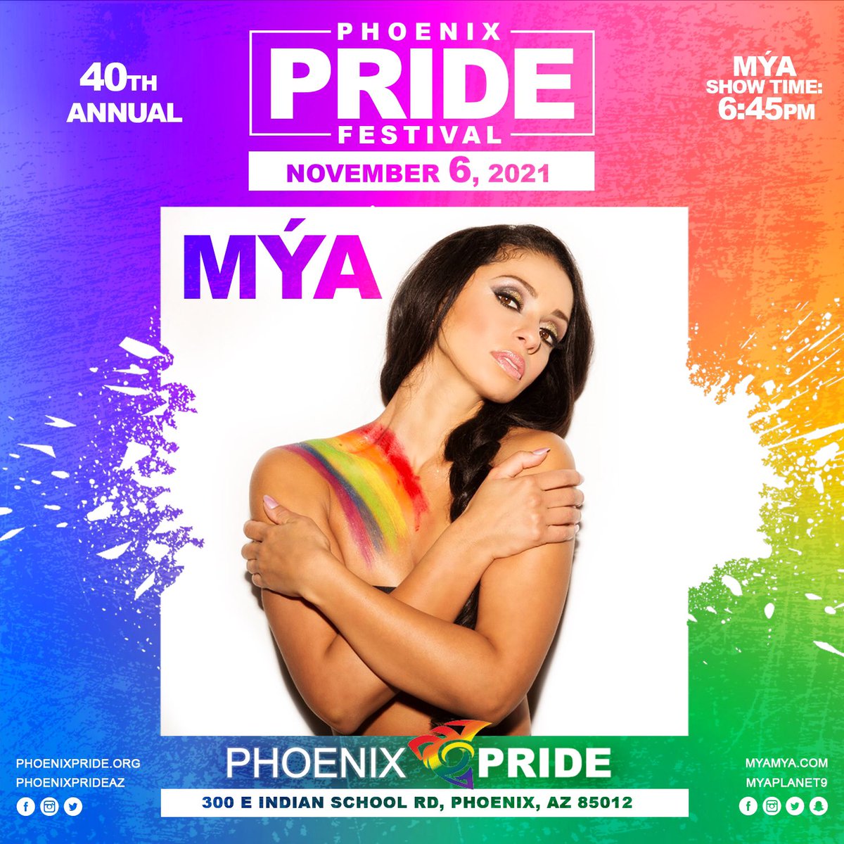 MYAPLANET9's tweet photo. Hey #Phoenix 👋
#Saturday #November6
Catch me live at the 40th annual #PhoenixPride @phoenixprideaz / Showtime: 6:45p
Details: https://t.co/5L1N3Ozuvm 🌈
https://t.co/VSI0I6UTGW 🎶🎤💃🏽🎉
#mya #planet8 #myaplanet9 #phx #az #arizona #november https://t.co/DZKN7NRkX9