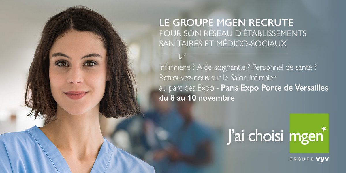 MGEN_officiel's tweet image. 🏥Infirmiers, aides-soignants, personnels de santé : le groupe #MGEN recrute ! Retrouvez-nous au Salon infirmier de #SANTEXPO du lundi 8 au mercredi 10 novembre à Paris Expo Porte de Versailles : santexpo.com #recrutement #aidesoignant #infirmier #santé