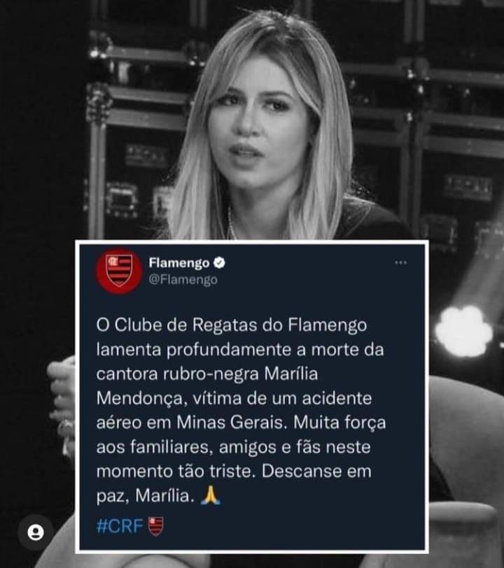 diastulio261's tweet photo. O clube de Regatas lamentou profundamente a morte da Rubro negra e cantora @MariliaMReal
#Luto
#MariliaMendonca
#Forcafocoefe https://t.co/KxaR1x0qfT