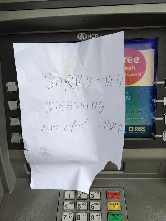 ATMDepot's tweet photo. There COULD be a time when you can't get that error code fixed in a timely manner ... So, how do you tell your customers that the ATM is down for the time being? NOT π LIKE π THIS π βΌπ #funfriday #atmhumor #atmbusiness #atms #atmlife #oops #atmentrepreneurs #cashiskingπ https://t.co/DNOEESckfL