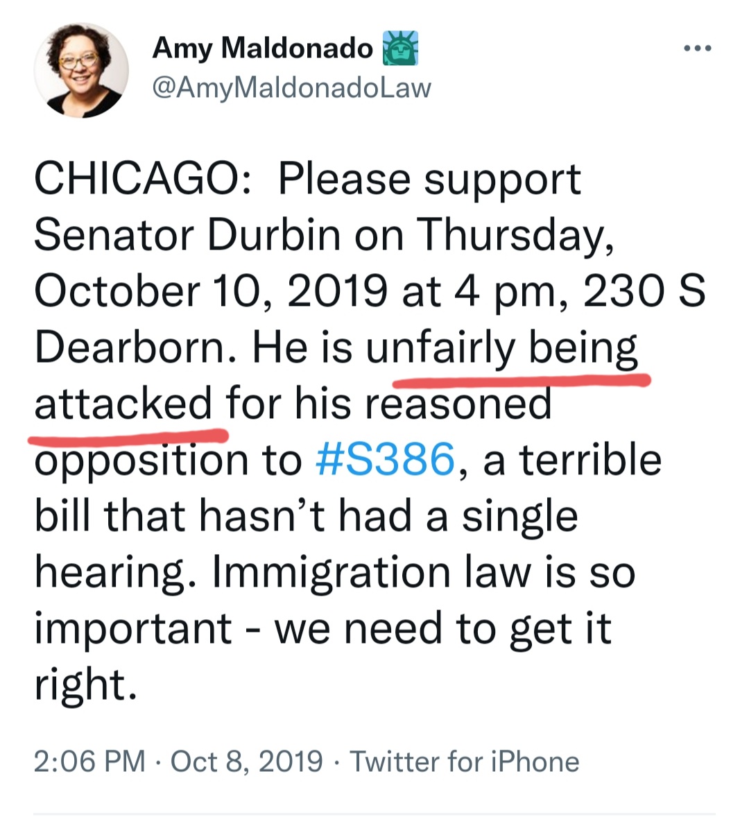 ShadesOfBlueAn1's tweet photo. When #GCbacklog advocate for issues, its "harrasing" &amp; "attacking" Durbin. 

But when .@amymaldonadolaw is angry about a cause that's important to her, its .@SenatorDurbin "selling (them) out"

FWIW- I do belive .@DickDurbin sold them out. This post is only to expose #Hypocrisy https://t.co/Ohb2LZ49d3