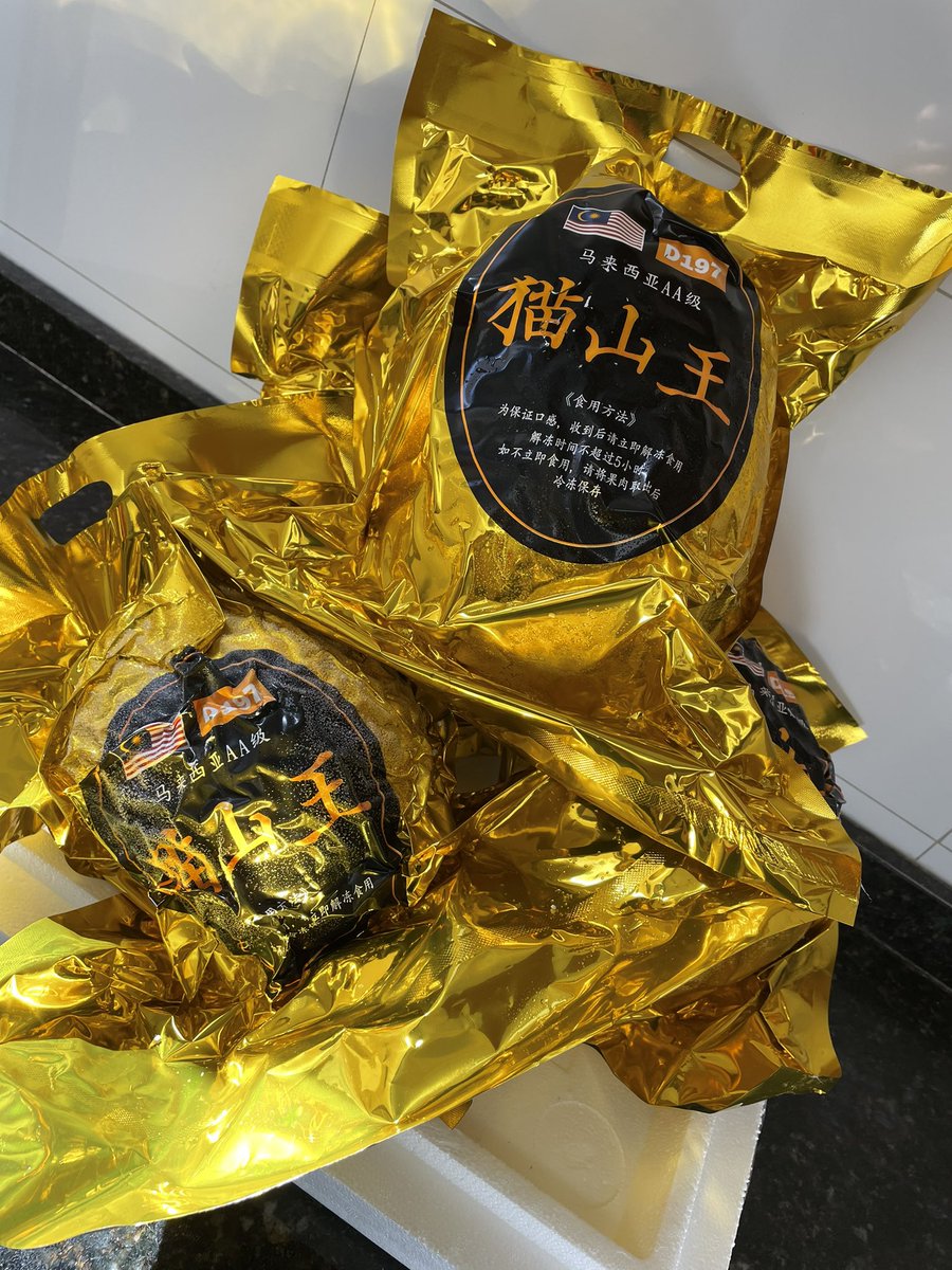 AbuBakarMamat's tweet photo. Malaysian #DURIAN in Chile? Now a reality!

Sharing this good news with YB @rkiandee. A full container load of frozen packed Musang King recently arrived from Melaka. All sold out! Fortunate to secure a few samples directly from the importer 😃

@mafimalaysia 
@myDOA_HQ https://t.co/jCNc8yJ1UA