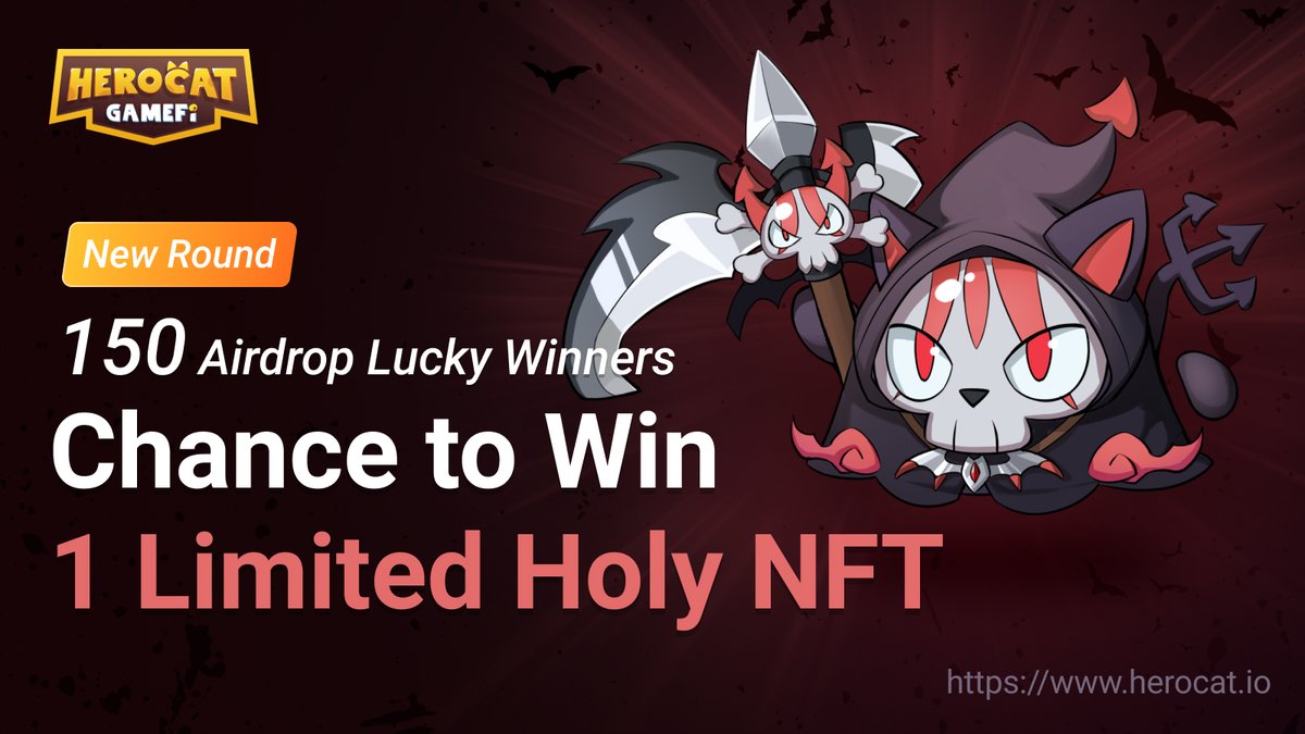 HeroCatGameFi's tweet image. Hero Cat closed beta game is on fire, join us to get keys

#Airdrop Giveaway🥳

🏆150 Lucky Winners
🎁Chance to win Limited Holy #NFT 

1⃣RT, Follow, Tag 2 frds
2⃣leave comments: #BSC Address + #Herocat UID
3⃣Fill in for lottery: tinyurl.com/2mtkezn5

⏰Ends 10th Nov