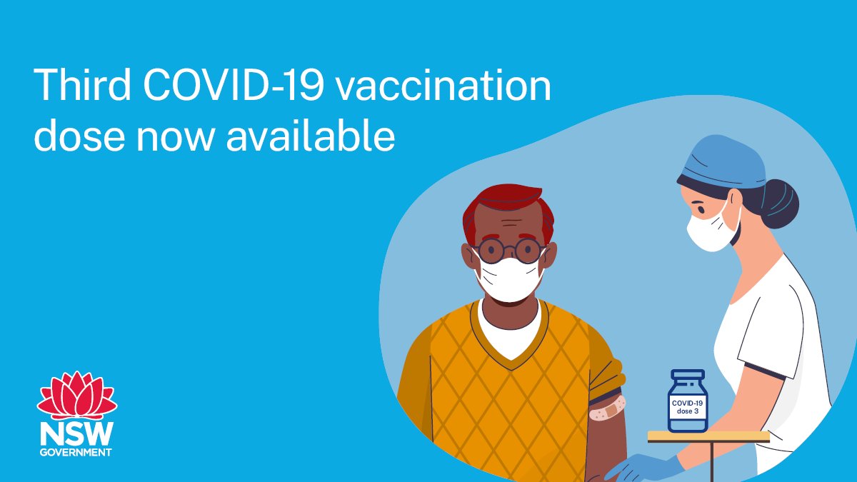 NSWHealth's tweet image. If you're immunocompromised and aged 12+ you should get a third COVID-19 vaccine dose 2-6 months after your second dose. 

Book your vax appointment today: covid-vaccine.healthdirect.gov.au/?lang=en