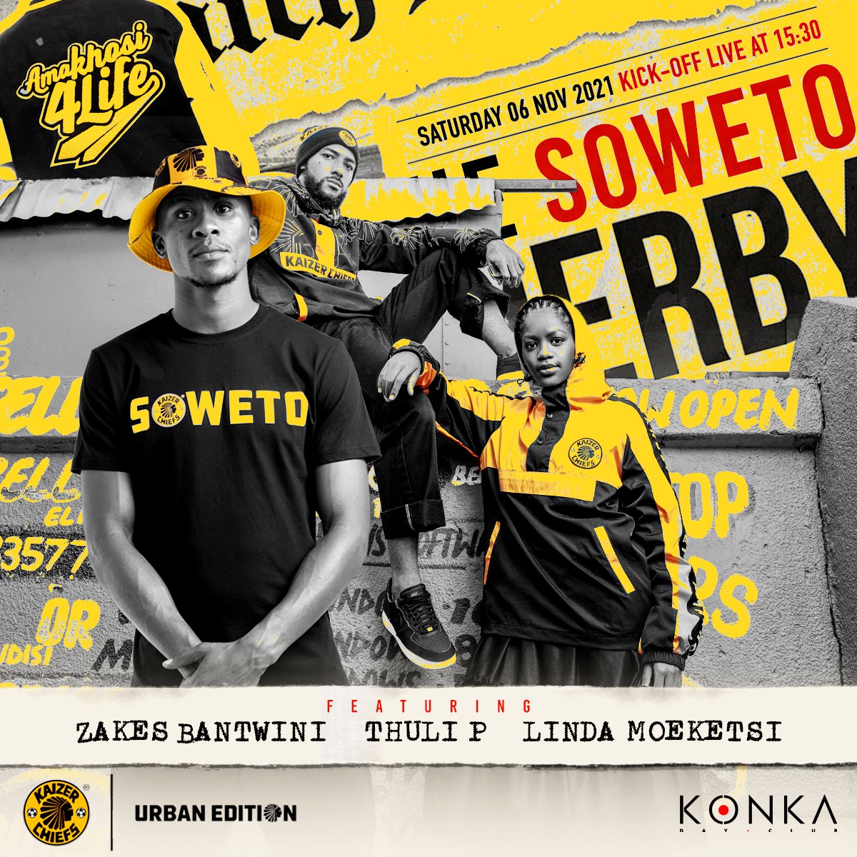 KaizerChiefs's tweet photo. Live Soweto Derby screening with KC Urban Edition at Konka Soweto this afternoon ❤✌🏾#KCUrbanEdition #Amakhosi4Life https://t.co/tP1Y5nkeJu