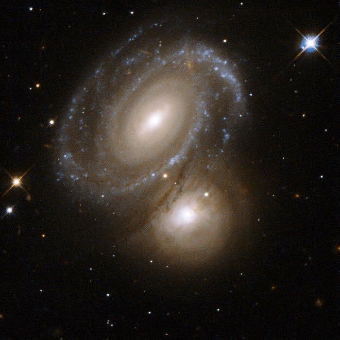 Cron_Silenzio's tweet photo. #AM0500-620 consiste in una galassia a spirale altamente simmetrica, vista quasi di fronte e parzialmente retroilluminata da una galassia di sfondo. La galassia a spirale in primo piano ha un numero di piste di polvere tra le sue braccia. Dista 350 milioni di anni luce https://t.co/t98Hc5hB6M