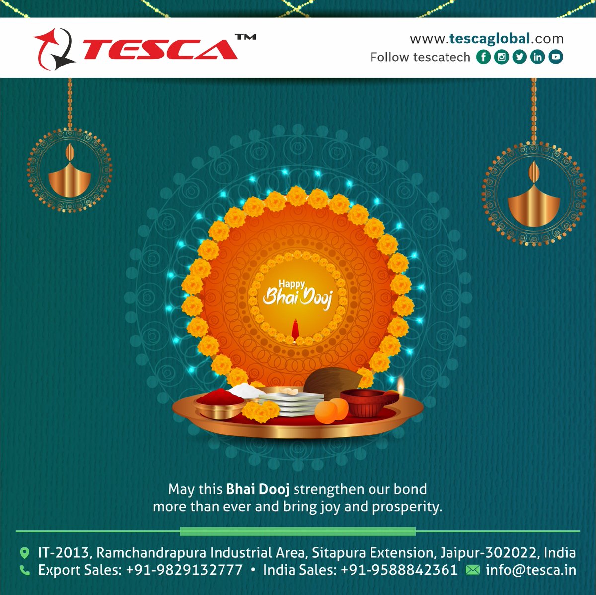 tescaglobal's tweet photo. May this Bhai Dhoj strengthen our bond more than ever and bring joy and prosperity.

Tesca wishes every one Happy Bhai Dhoj.

#bhaidhoj #happybhaidhoj #tesca #tescatech #tescaglobal #tescatechnologies https://t.co/XhSnm8YQDw