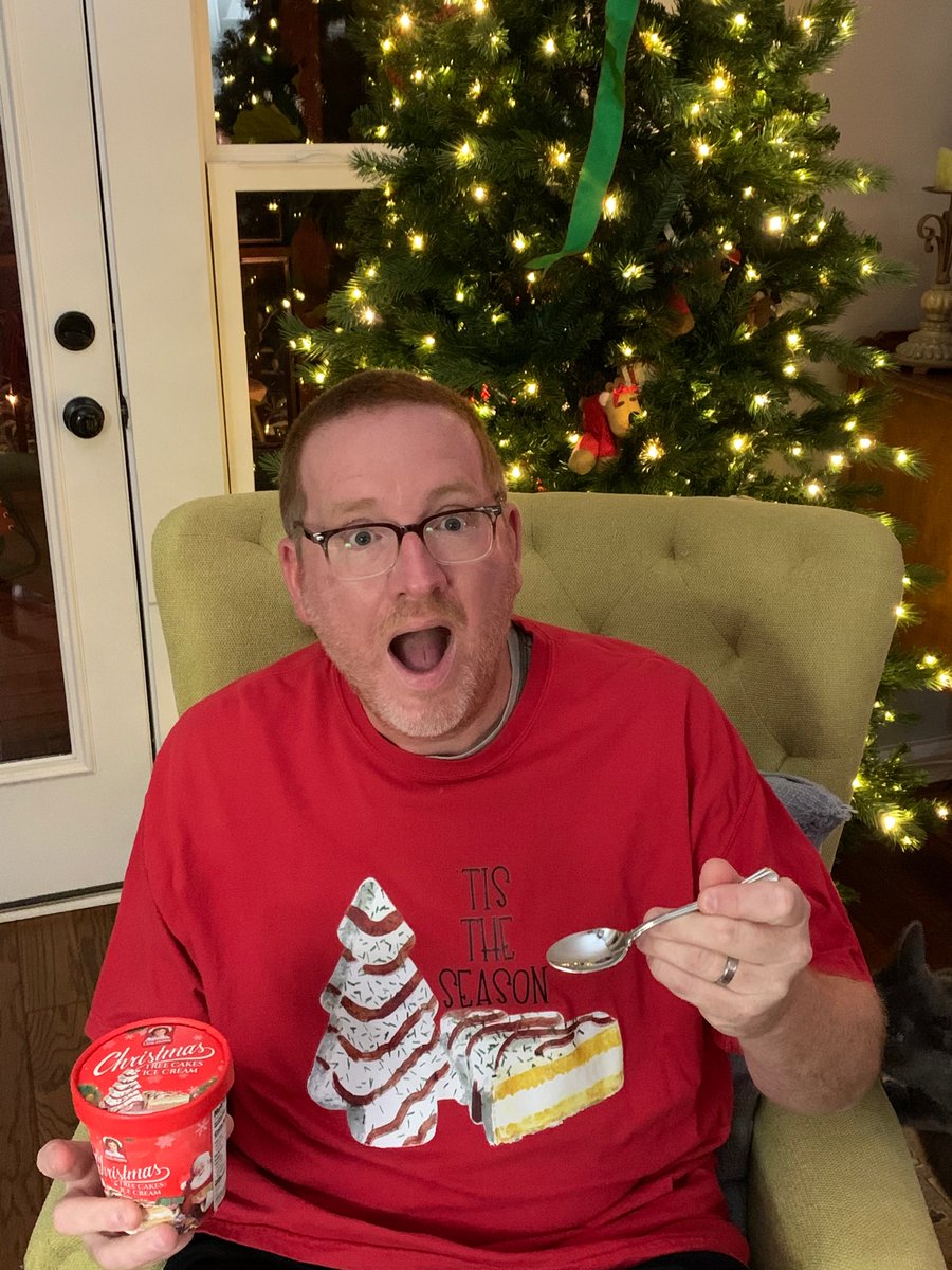 willismath6's tweet photo. One bite....and full on Santa mode!  This ice cream IS Christmas in a pint!  
@LittleDebbie @Hudsonville_IC 🎄#christmastreecakes https://t.co/v5x95ZrNtw