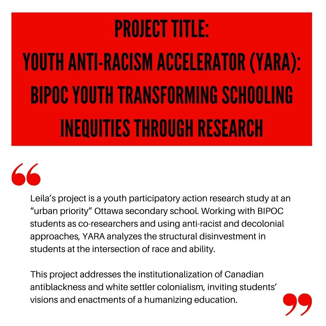 RIFA_Carleton's tweet photo. Introducing 1/4 recipients for the Fall 2021 RIFA Research Grant Awards, Professor Leila Angod. 

Leila’s project, “Youth Anti-Racism Accelerator (YARA): BIPOC Youth Transforming Schooling Inequities through Research,” has been awarded $4000 in grant funding. https://t.co/0yOBho0iGr