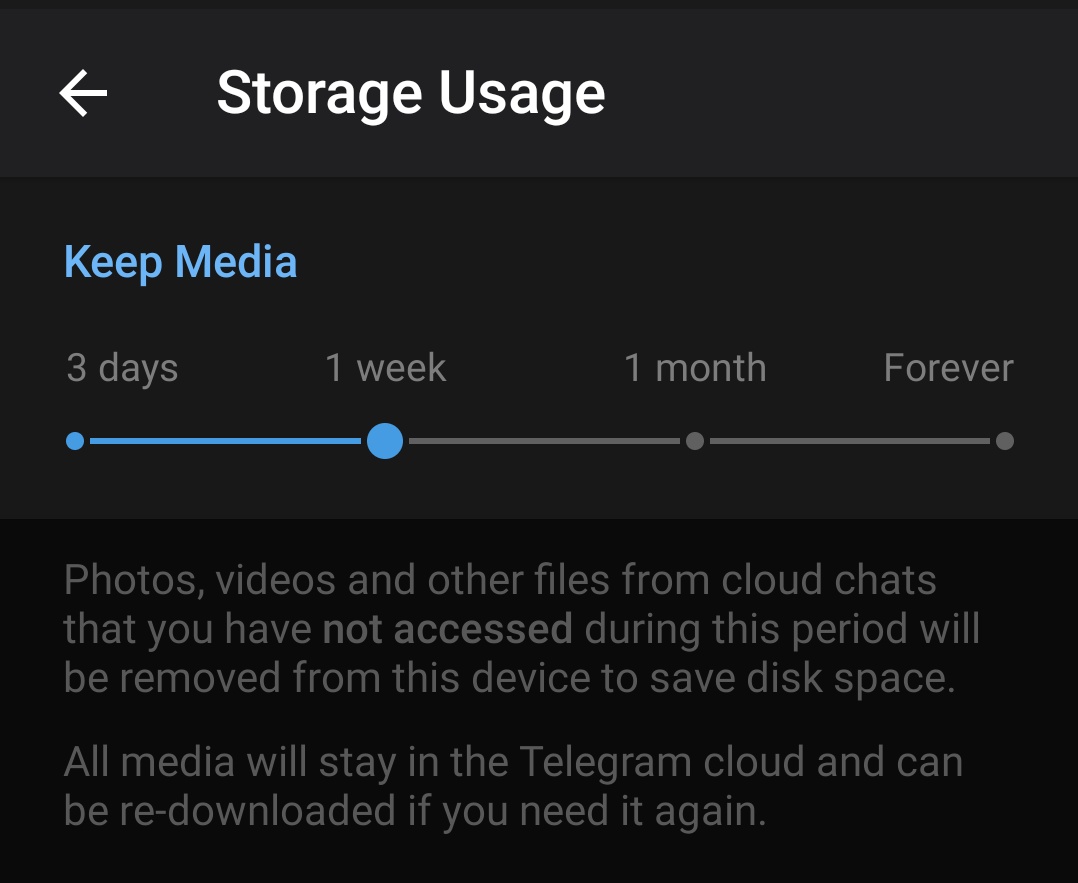blogdokter's tweet photo. Satu lagi kelebihan Telegram, dia akan otomatis menghapus file yang tersimpan di HP pada periode yang kita tentukan agar HP tidak berat.

Sementara file tersebut tetap aman di cloud dan bisa kita download lagi bila diperlukan.

Masih menganggap Telegram membuat HP berat? https://t.co/yKdBzL97Rw