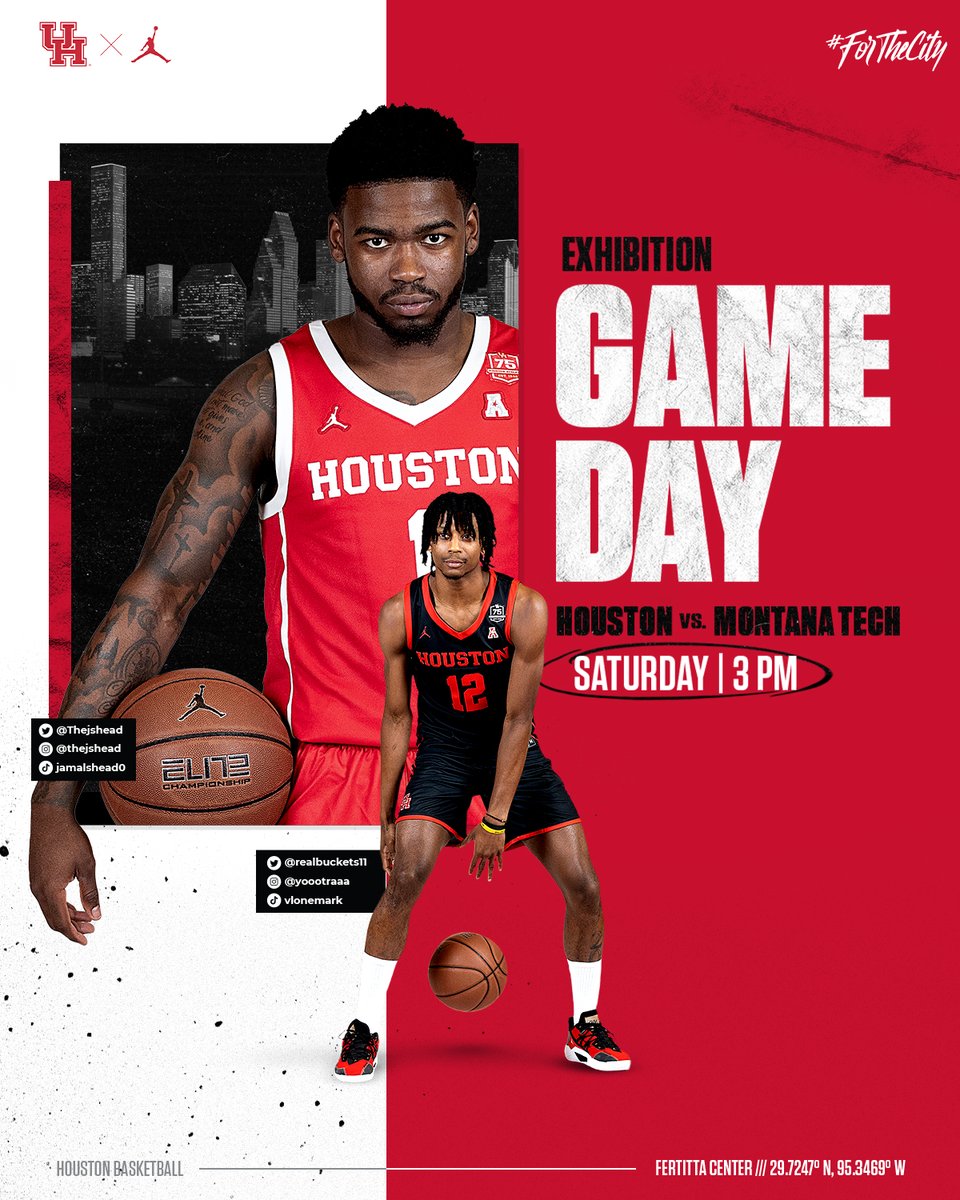 UHCougarMBK's tweet photo. IT'S ๐ GAME DAY in HOUSTON ๐พ
๐ ๐ Montana Tech
๐ 3 pm
๐ Fertitta Center
๐ https://t.co/Mc2fu32nfA
#ForTheCity x #GoCoogs https://t.co/yaNqsiMDel