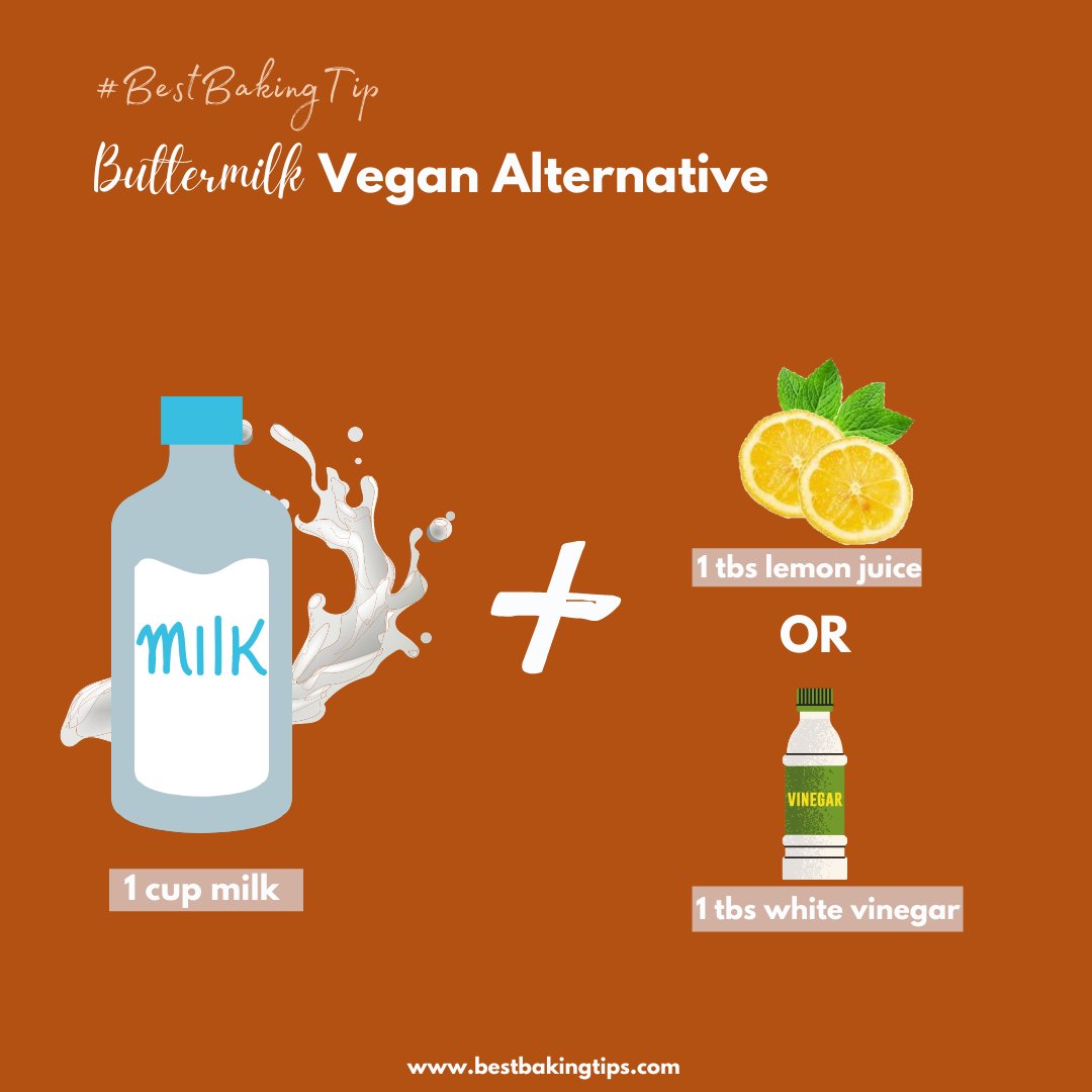 bestbakingtips's tweet photo. What to use when you're a vegan and a recipe calls for a buttermilk? Here are some vegan alternative to buttermilk. 🥛
#dairyfree #buttermilk #vegan #baking #bakeryinspiration #bakingideas #recipe https://t.co/tUCN0l0Flp