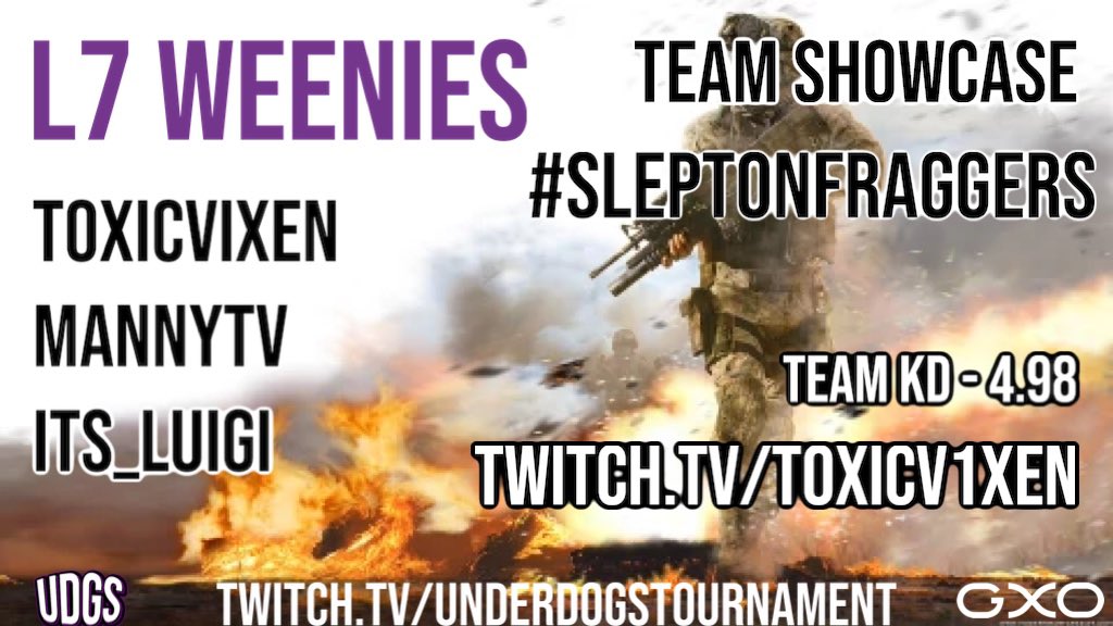 UnderdogsTourny's tweet photo. #TeamShowcase
#SleptOnFraggers

Introducing team: L7 WEENIES
Team captain: @T0xicVixen 

https://t.co/ybTFYVWHMu https://t.co/YzNrha1Kd7
