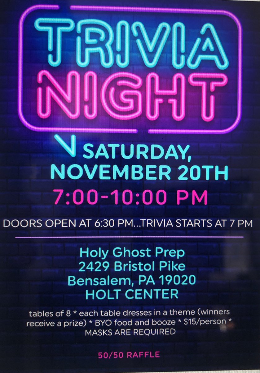 HGPmodelUN's tweet image. Come to @HolyGhostPrep for Trivia Night on November 20th. We hope to see you there! #hgpmun #thinkghost