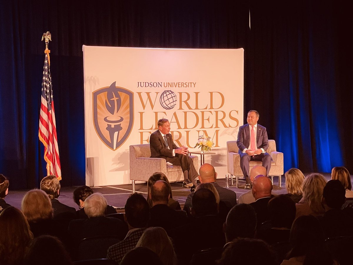 JudsonU_WLF's tweet photo. It’s happening! Gen. David Petraeus is addressing the #WLF2021 crowd alongside distinguished @JudsonU alum @MarkAVargas. https://t.co/lYkFyEcwJB