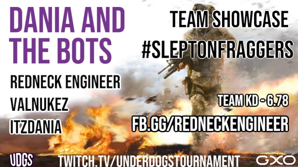 UnderdogsTourny's tweet photo. #TeamShowcase
#SleptOnFraggers

Introducing team: DANIA AND THE BOTS
Team captain: @rednek_engineer 

https://t.co/ybTFYVWHMu https://t.co/V4sIeLrKec