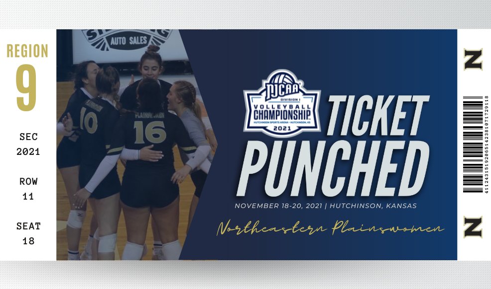 NJCAAVolleyball's tweet photo. The 𝙛𝙞𝙧𝙨𝙩 ticket to Hutch!

No. 13 Northeastern becomes the first team to qualify for the 2021 #NJCAAVB Division I Championship after sweeping Central Wyoming in the Northwest Plains District A Championship match 🏐

https://t.co/nO6Nr4rPf9 https://t.co/WzcWeeoCfi