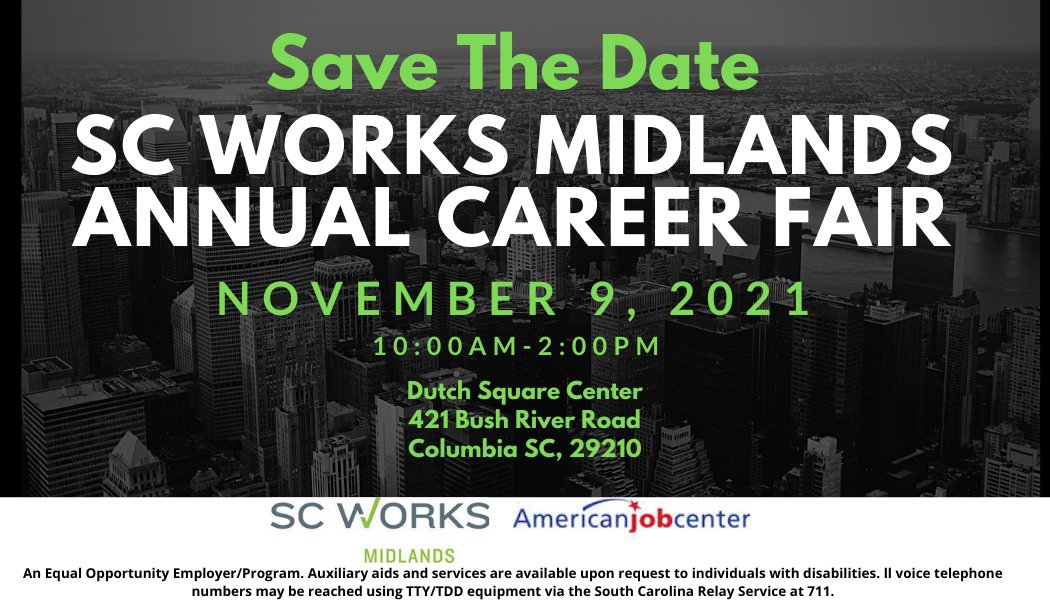 SCWorksinfo's tweet photo. Are you ready to take Your Next Step towards reemployment? Then don't miss the @SCWorksMidlands  Annual Career Fair! Over 65 local employers will be in attendance. 

This career fair is happening on Tuesday, November 9, from 10 a.m. to 2 p.m. Check out the flyer for more details. https://t.co/9r4Aoc09bZ