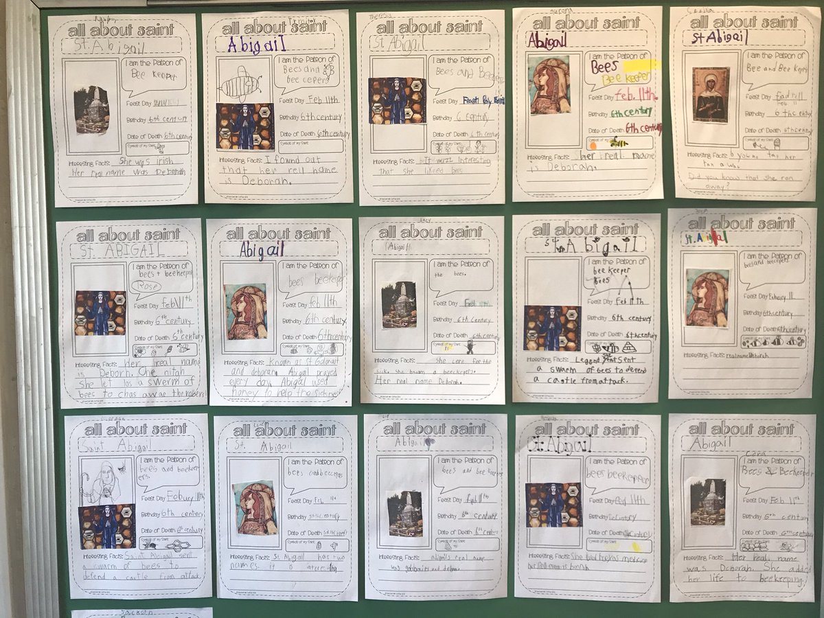 DeniseGertz's tweet photo. Do you know about Saint Abigail? She is the patron Saint of beekeepers. Keeping the bee theme going even in our religion lessons. #beethemedclassroom #stabigail #teamgertz2122 https://t.co/pGSNJKhhfu