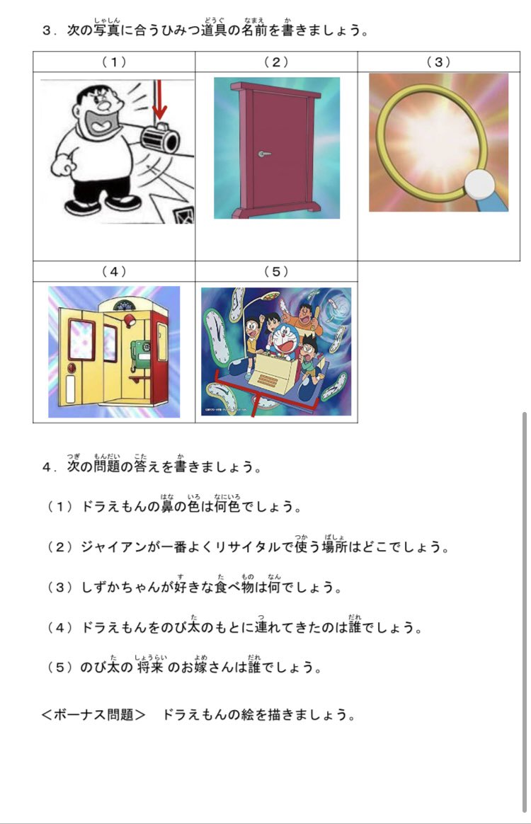 ドラえもん検定 2021の初級問題です。 ドラえもんを一度でも見たことが
