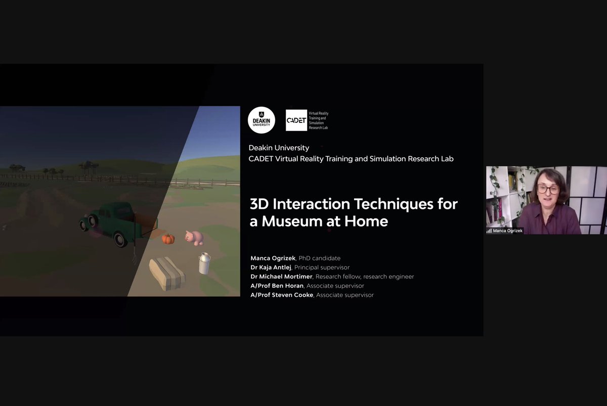 cachemq's tweet photo. Next up, “#3D Interaction Techniques for a #Museum at Home”, by M.Ogrizek, K.Antlej (@KajaAntlej), M.Mortimer, B.Horan &amp; S.Cooke (all @Deakin).

CACHE LDH Conference Day 2 Paper 5 #ldh2021 #DigitalHeritage #CulturalHeritage #DigitalMuseums #InteractiveMuseums #GLAM #Geelong #VR https://t.co/KDcYPDPB4e