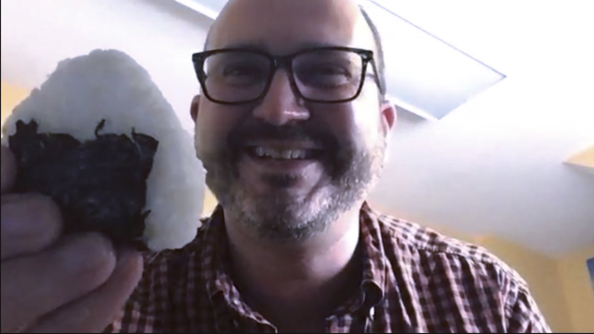 jhaxhi's tweet photo. Made onigiri over Zoom on this last day of #OnigiriAction with ⁦@actfl⁩ Board Member and ⁦@csctfl⁩ rep ⁦@lucashoffman⁩ !! Great job Lucas! https://t.co/alVy13sMvy