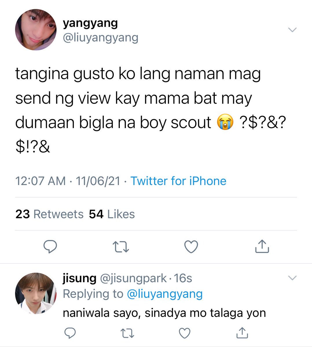 sinasauli's tweet photo. isang #renyang mini au kung saan aksidenteng na picturan ni yangyang yung isang member ng boy scout na si renjun. https://t.co/Y9YojJk3hv